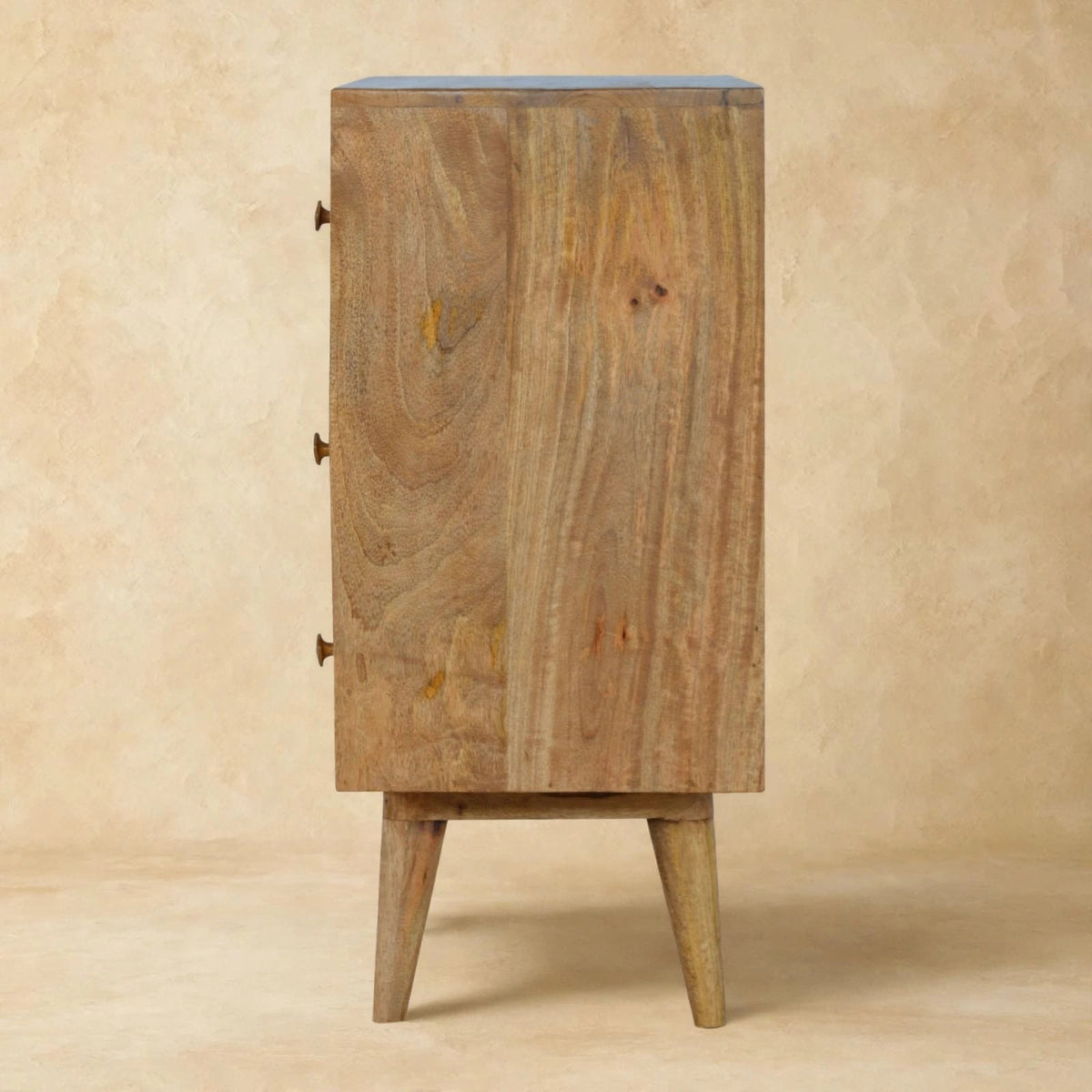 3 drawer zig-zag patchwork chest in solid mango wood styled in a room