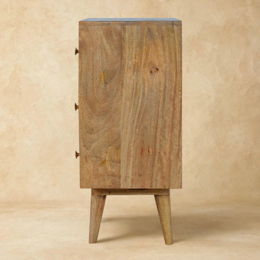 3 drawer zig-zag patchwork chest in solid mango wood styled in a room