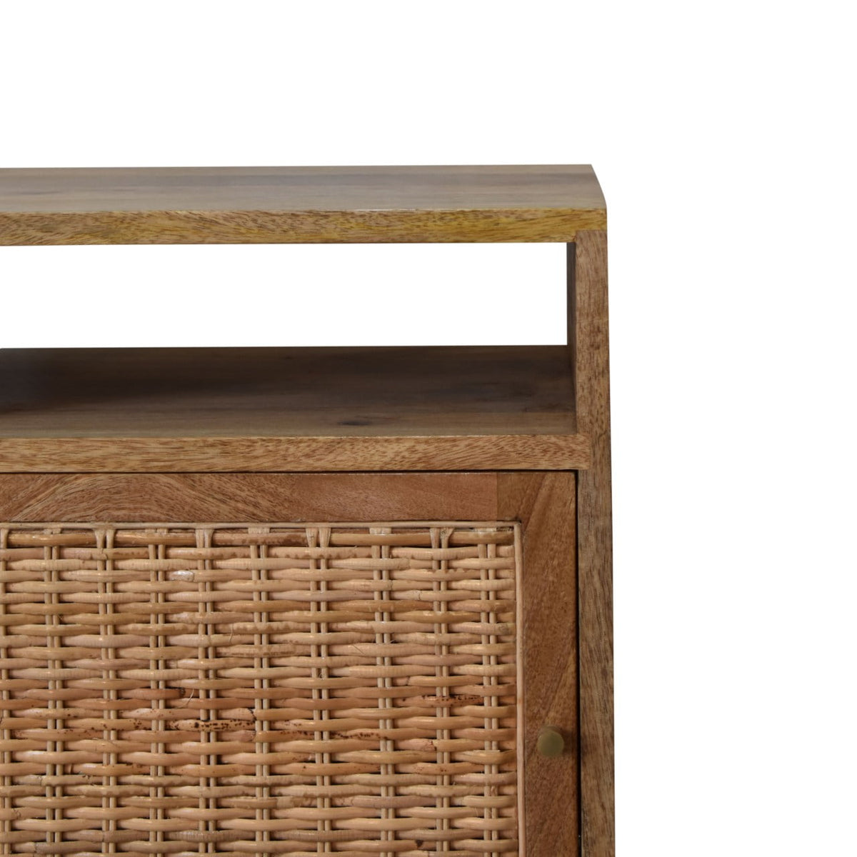 Knit Door Bedside table with rattan door and four Nordic-style legs