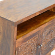 Close-up of the patterned door front on the Tova cabinet