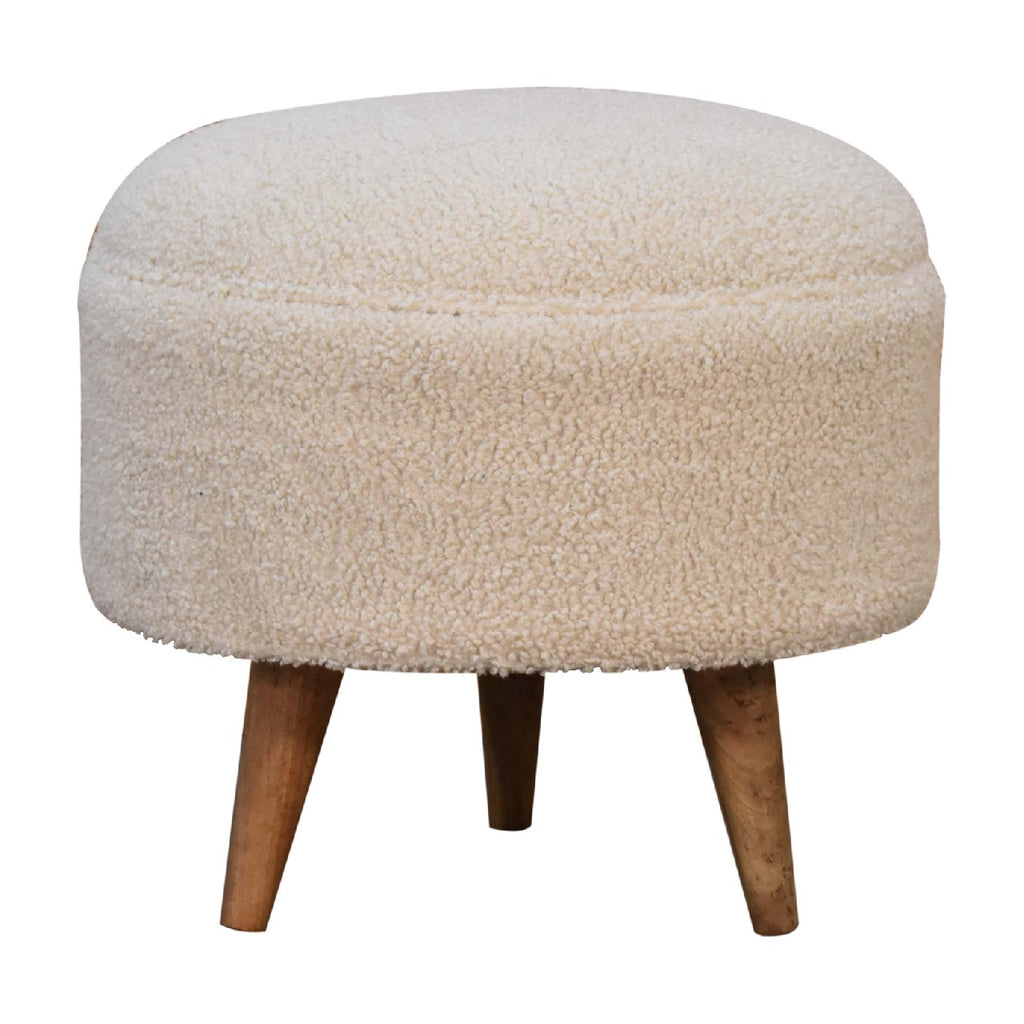 Cream Boucle Rounded Footstool