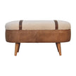Tan boucle bench with oval buffalo leather base on four oak-look legs