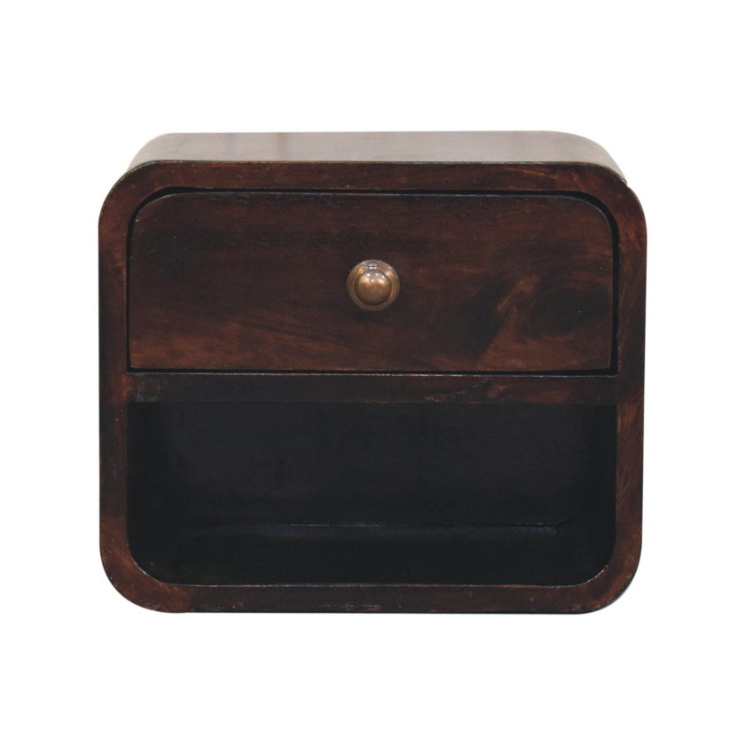 Mini Curved California Walnut Wall Mounted Bedside with Open Slot