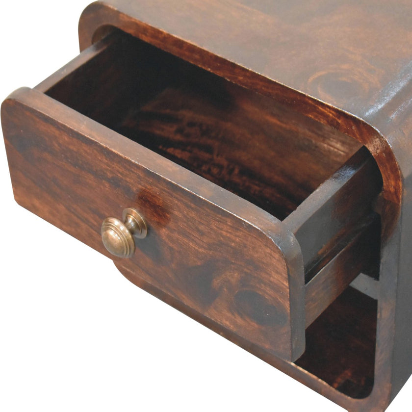 Mini Curved California Walnut Wall Mounted Bedside with Open Slot
