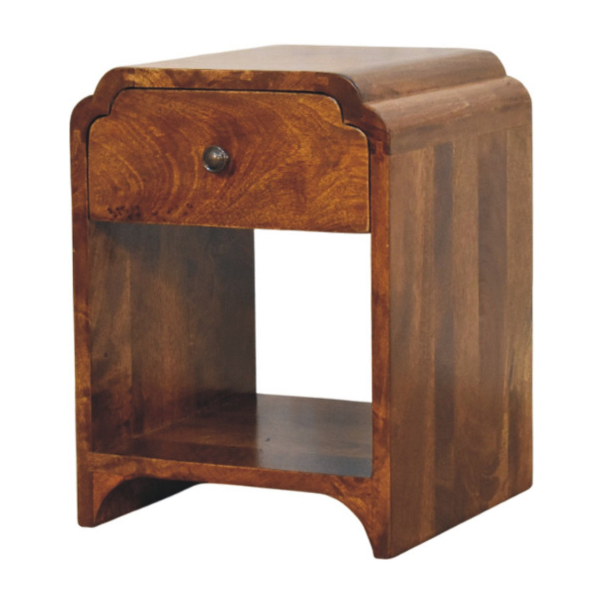 Newton Mini Chestnut Nightstand with a drawer and open shelf