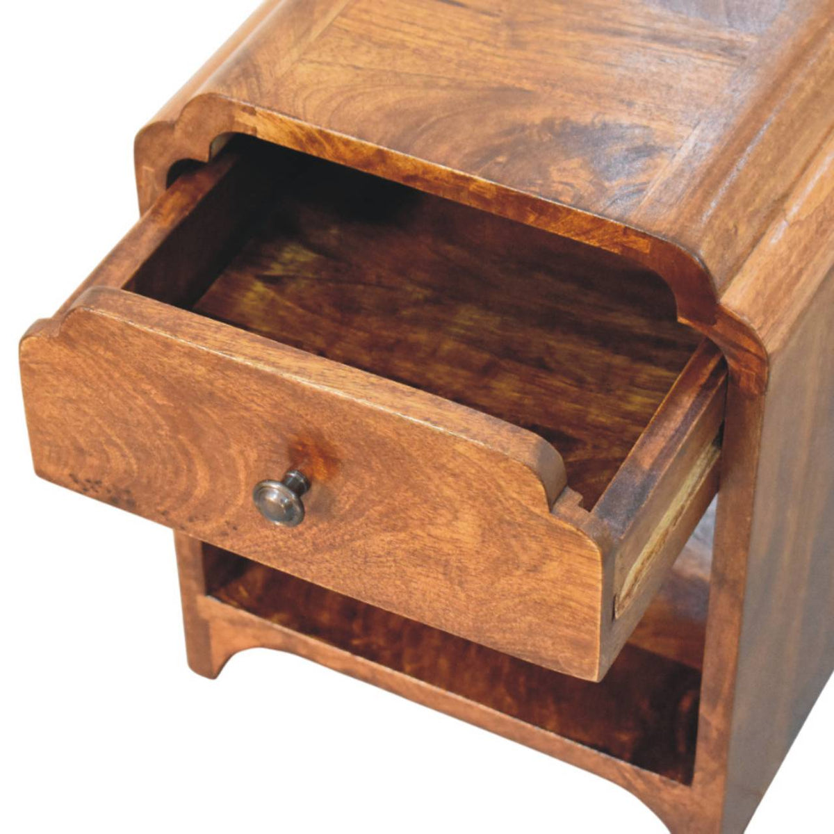 Newton Mini Chestnut Nightstand with a drawer and open shelf