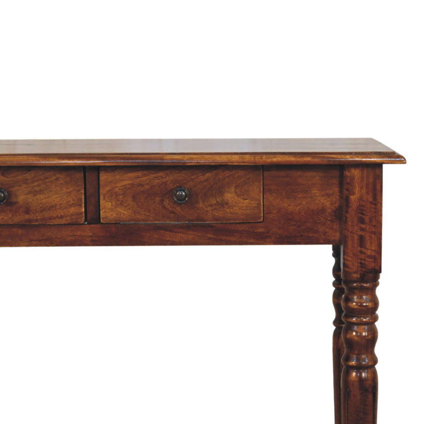 Turned Legs 3 Drawer Chestnut Console