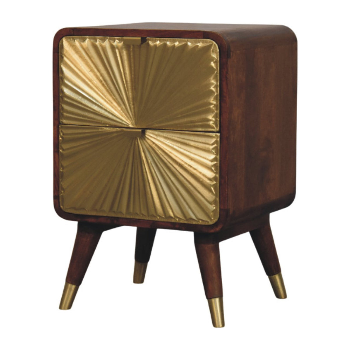 Avora Brass Embossed 2 Drawer Chestnut Nightstand