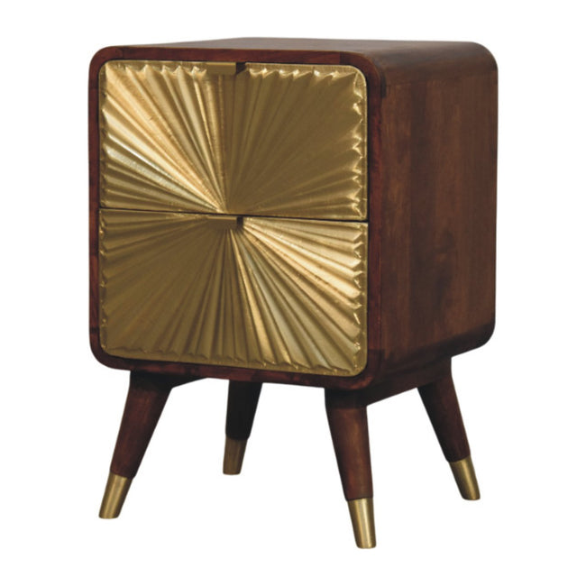 Avora Brass Embossed 2 Drawer Chestnut Nightstand