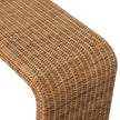 Rattan weave bench product photo showing the mango wood and rattan design