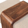 Arden Bench Duo product photo showing both boucle seats and the mango wood table