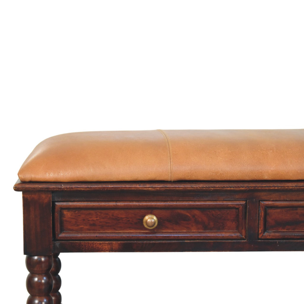 Spindle Winewood Leather Bench