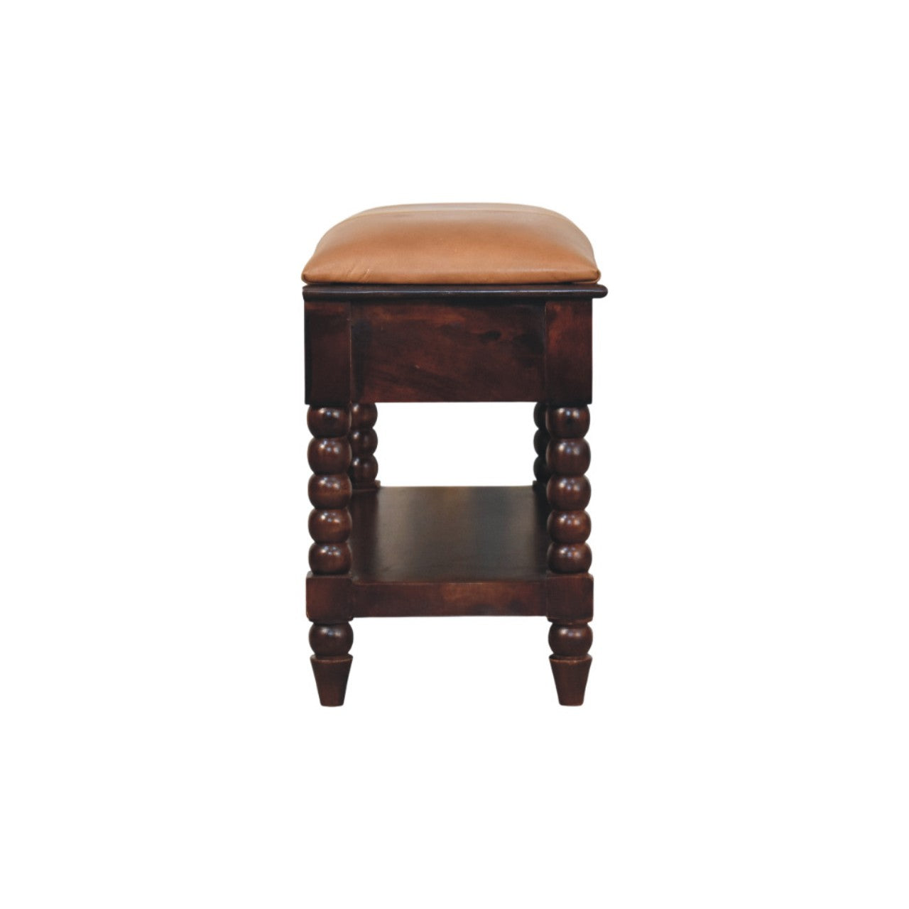 Spindle Winewood Leather Bench