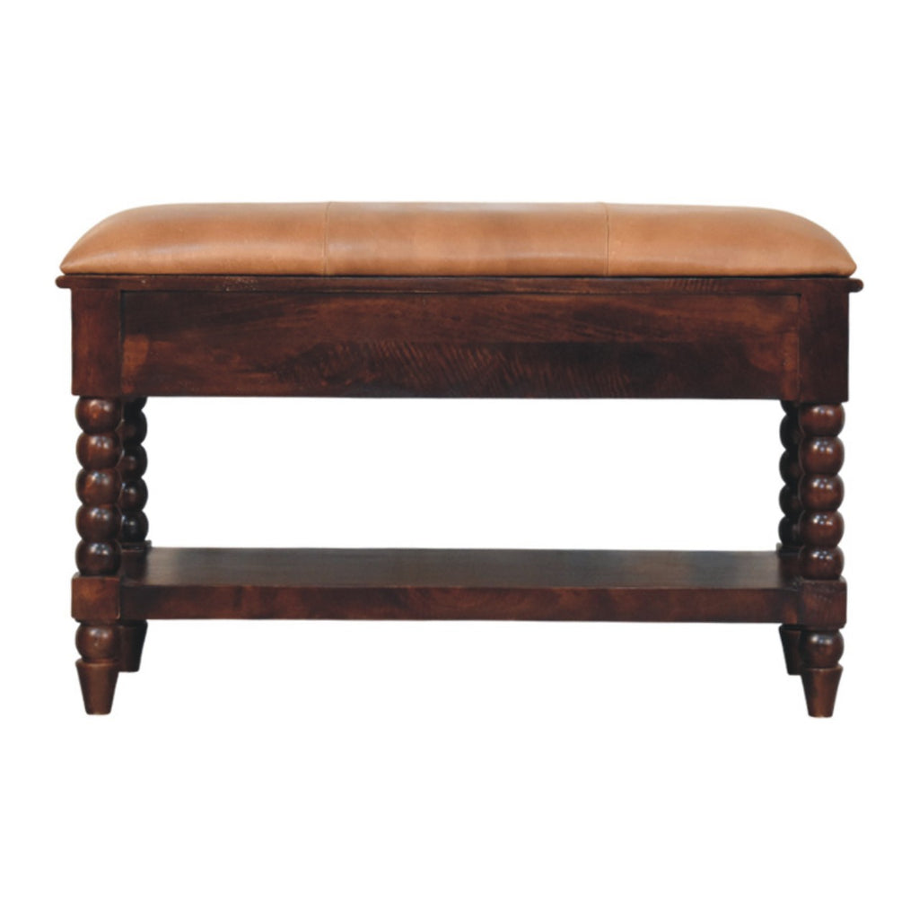 Spindle Winewood Leather Bench
