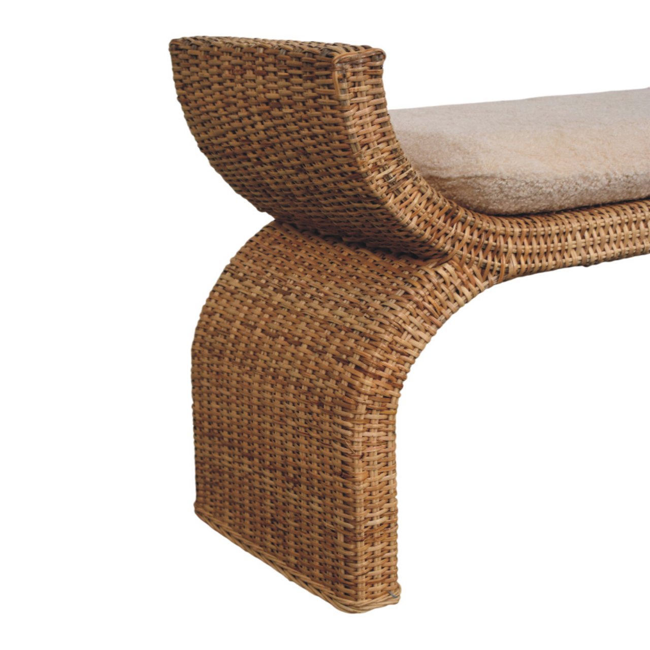 Rattan Weave Boucle Bench
