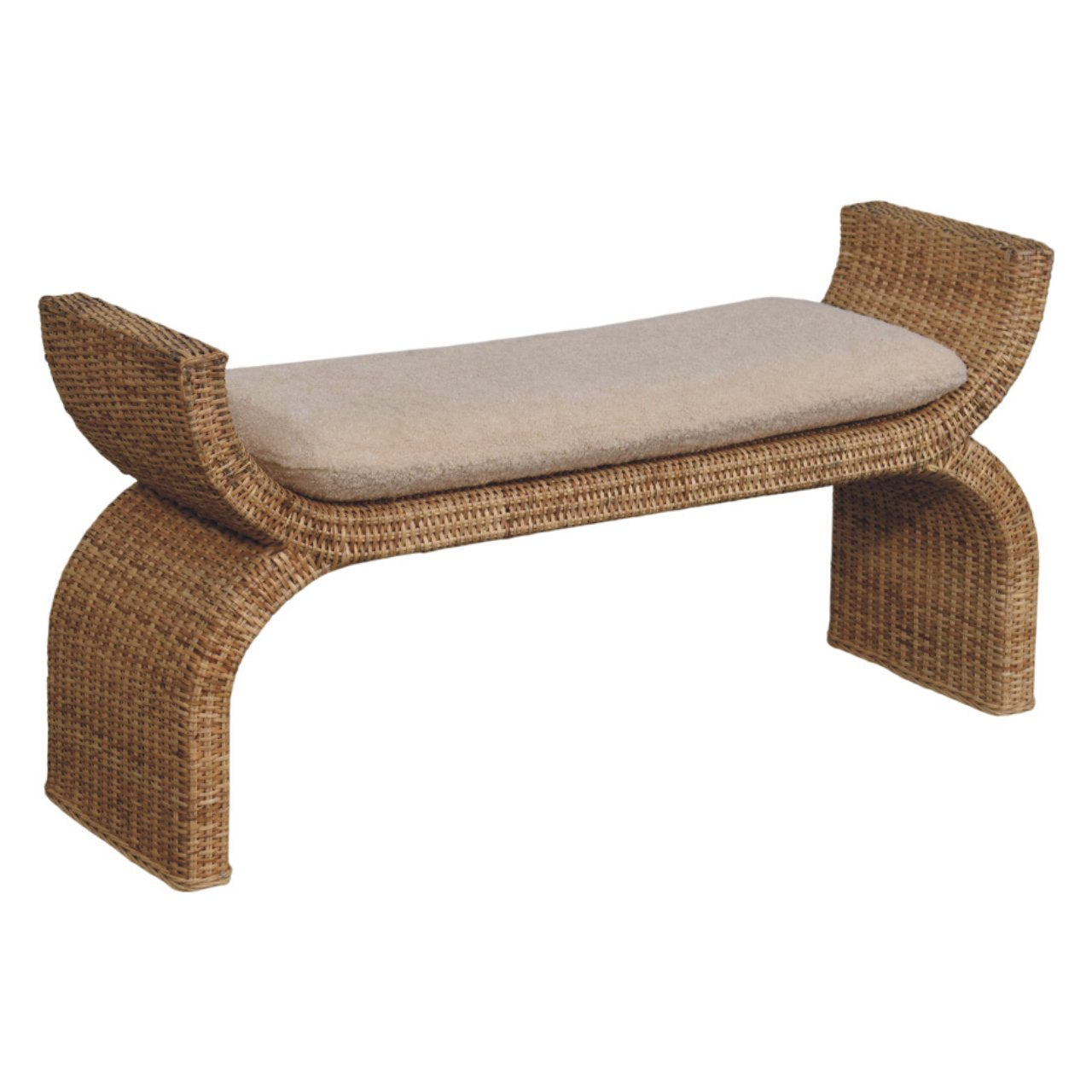 Rattan Weave Boucle Bench