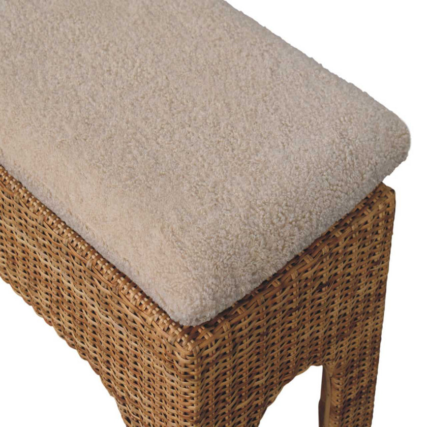 Rattan Harmony bench product photo showing the rattan weave and mango wood frame