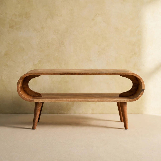 Amaya coffee table showing its Nordic style legs and open design in a styled room