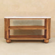 Smooth white marble top of the shoe bench in a room setting