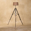 Neutral lampshade on the chrome tripod lamp, seen from a different angle
