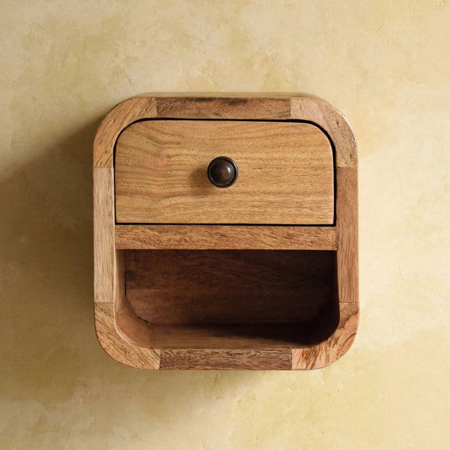 Extra Mini Curved Oak-ish Bedside with Open Slot