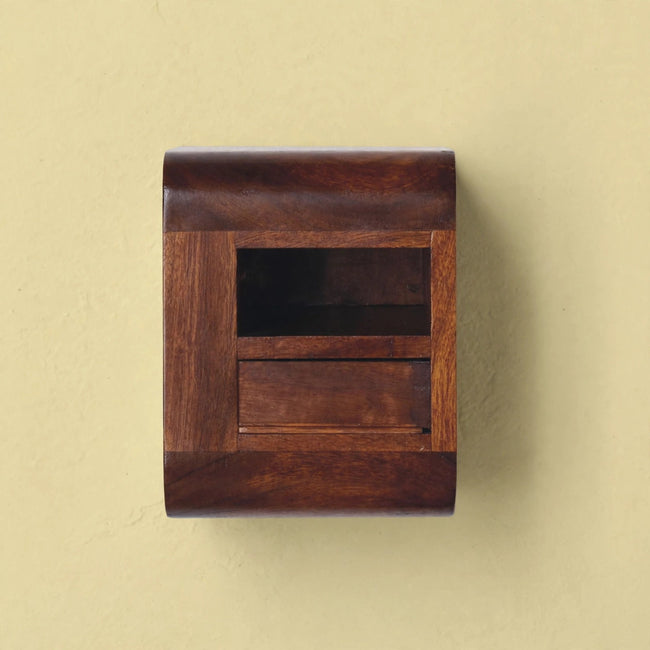 Extra Mini Wall Mounted Curved Chestnut Bedside with Open Slot