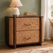 Havana Canefront chest of drawers in solid mango wood with rattan front, styled in a bedroom