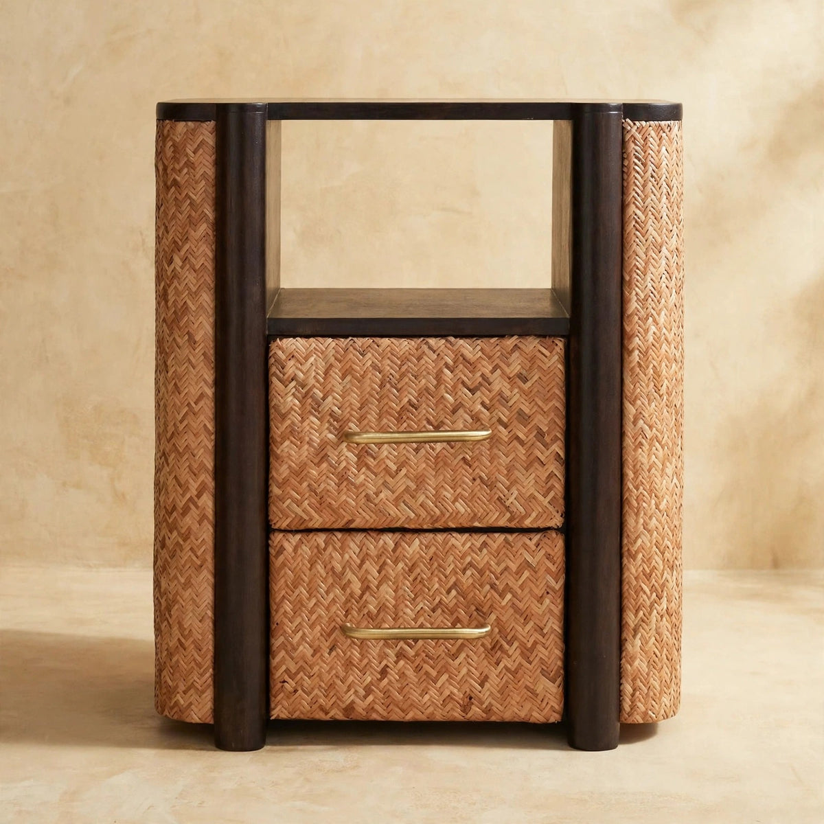 Havana nightstand in Velvet Mocha finish styled in a bedroom
