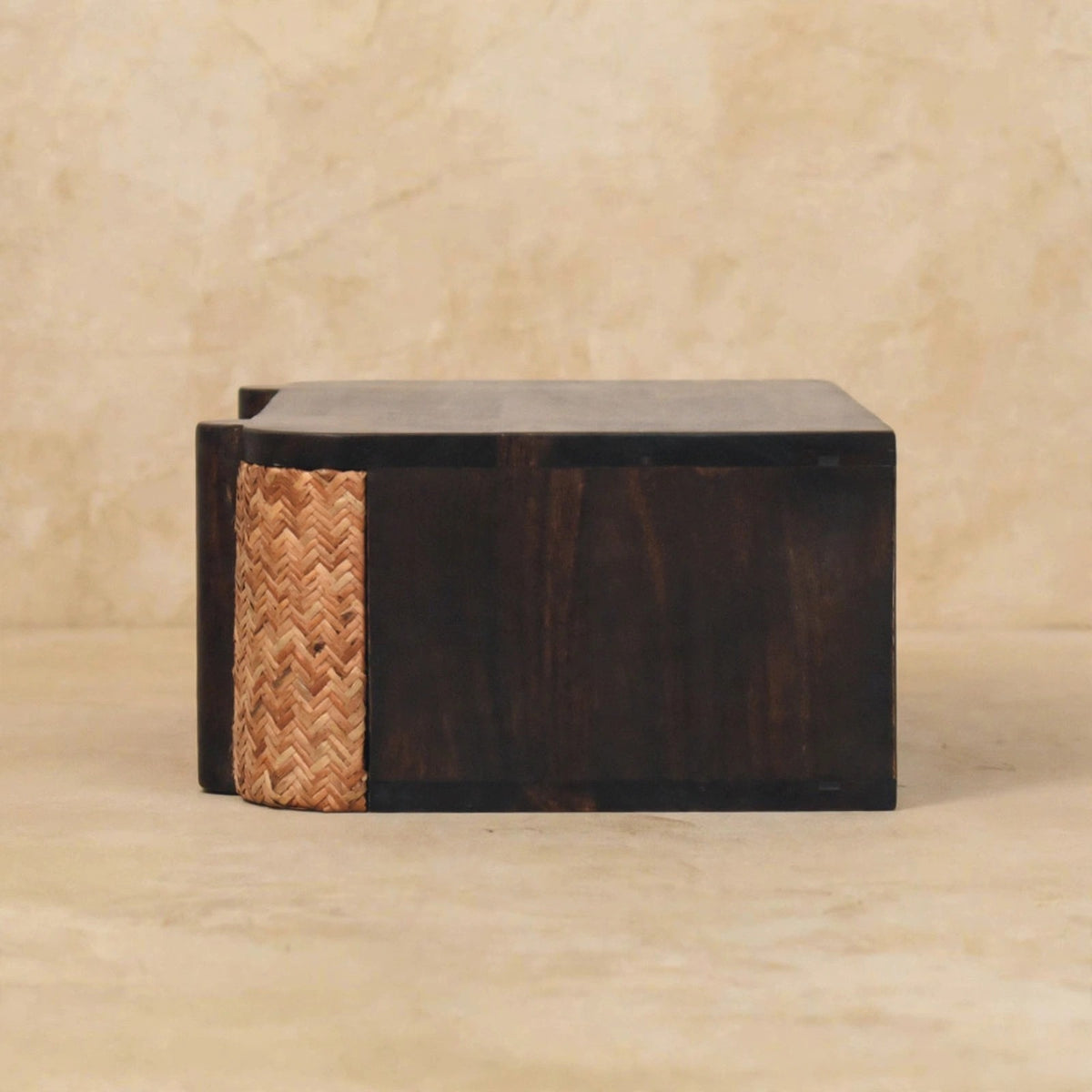 Warm-toned Havana bedside table in a modern bedroom