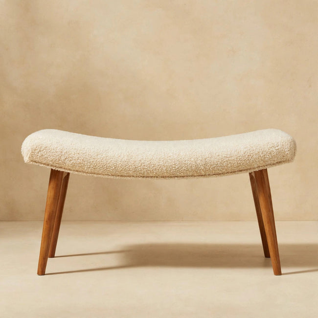 Honey Caramel Boucle Cream Curved Bench