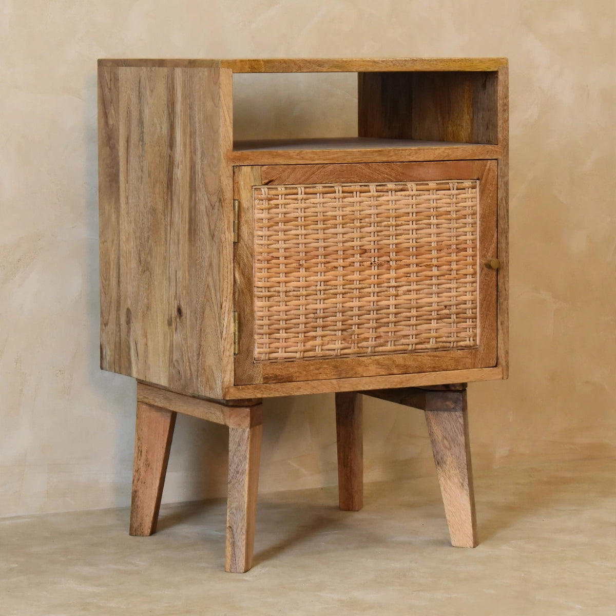 Knit Door Bedside in an oak-look finish next to bedroom decor