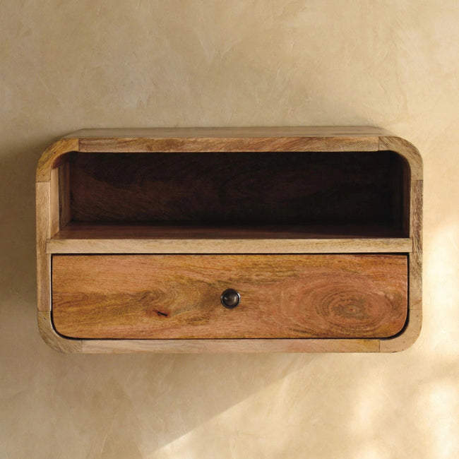 Large Oak-ish Curve Upper Slot Floating Bedside