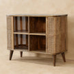 Front view of the Larissa open double cabinet with its small open shelves