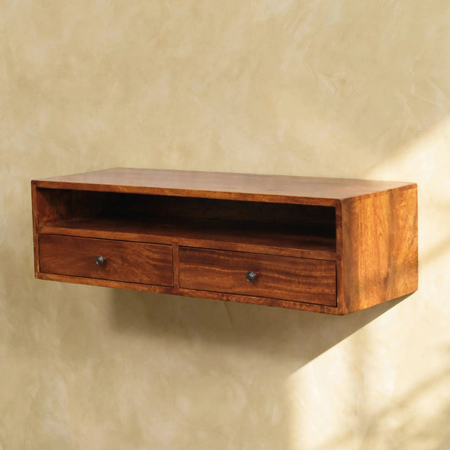 Lunar 2 Drawer Chestnut Wall Mounted Media Unit