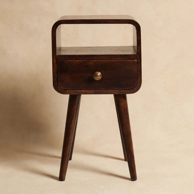 Mini California Walnut Curved Bedside with Open Slot