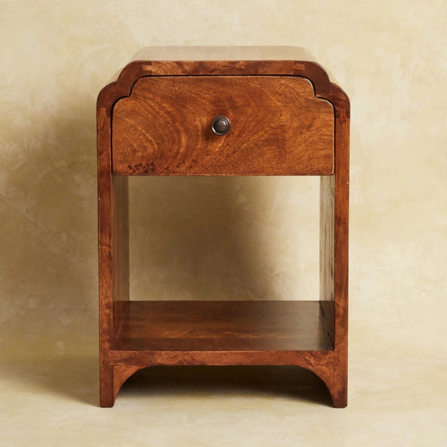 Newton Mini Chestnut Nightstand with a drawer and open shelf