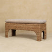 Side view of the Rattan Harmony bench showing the handwoven rattan detail