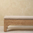 Close view of the Rattan Harmony bench frame and seat cushion in a room
