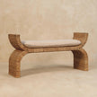 Rattan weave side panel of the mango wood bench in a living space