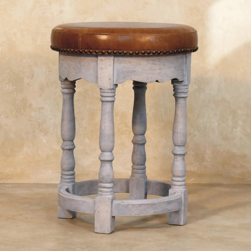 Rustic Charm stool used as accent seating beside other room furniture