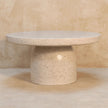 Front view of the Serenity terrazzo coffee table in a living room setting