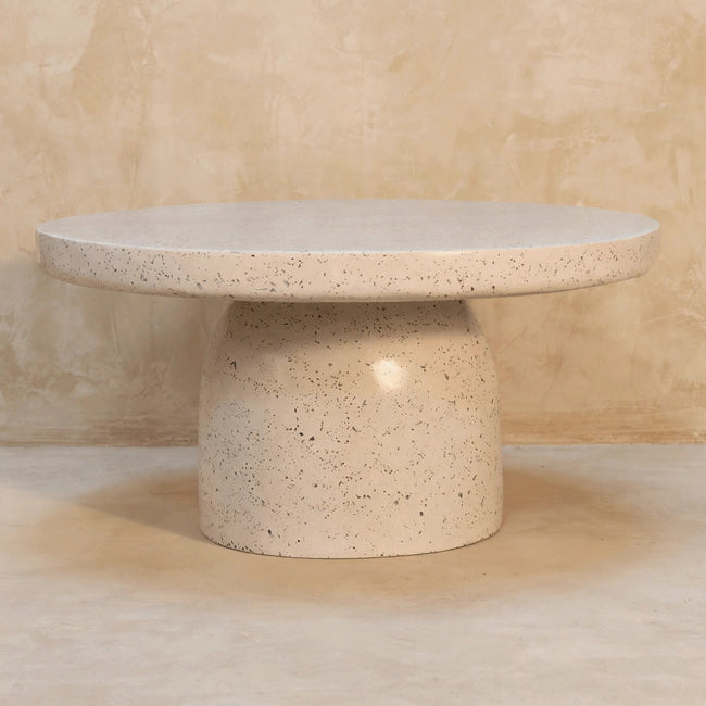 Front view of the Serenity terrazzo coffee table in a living room setting