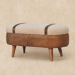 Tan bench with a cotton boucle seat shown in a room setting
