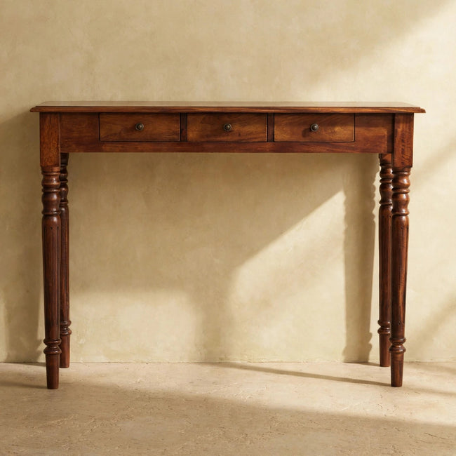Turned Legs 3 Drawer Chestnut Console