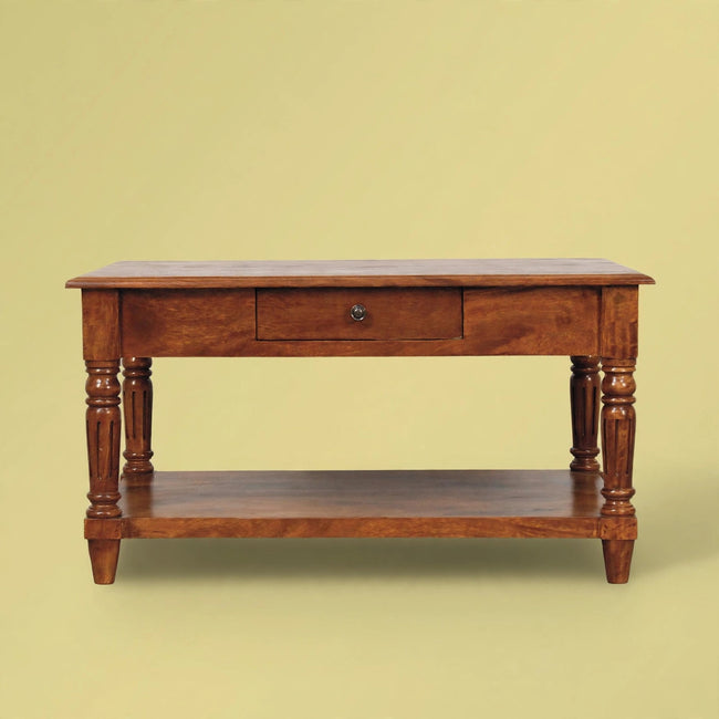 Turned Legs Chestnut 2 Drawer Coffee Table